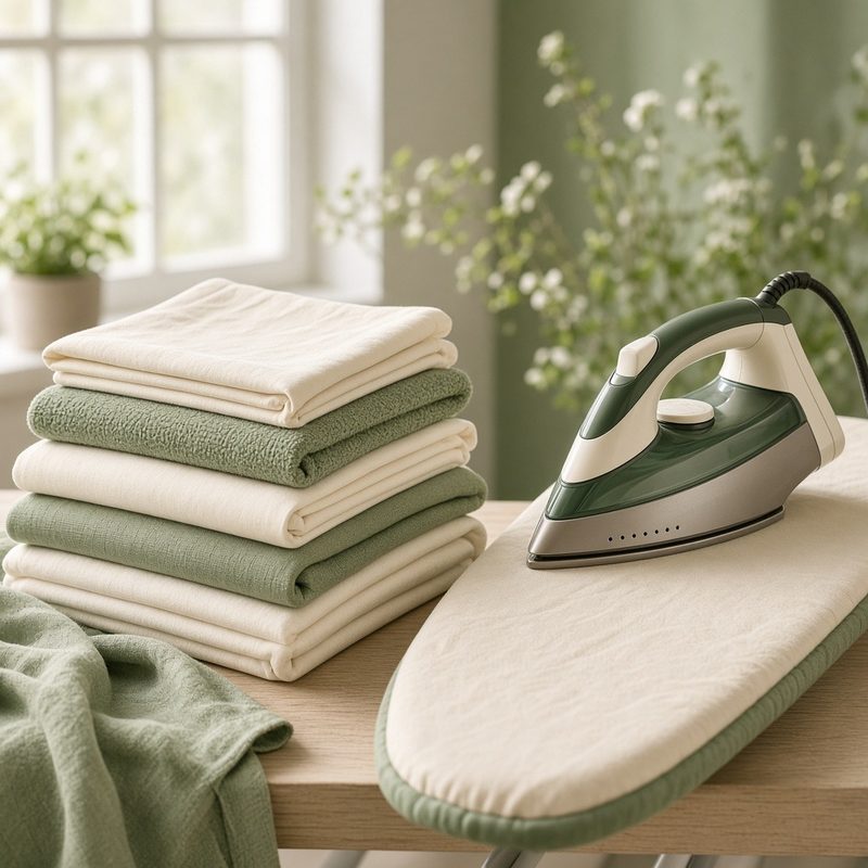 Ironing board with folded linen
